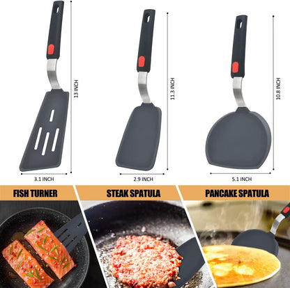 Silicone Spatula Turner Set of 3, 600°F Heat Resistant, BPA Free | Flexible Spatulas for Nonstick Cookware, Cooking, Flipping, Egg & Pancake, Non Scratch Kitchen Utensils, Dishwasher Safe6