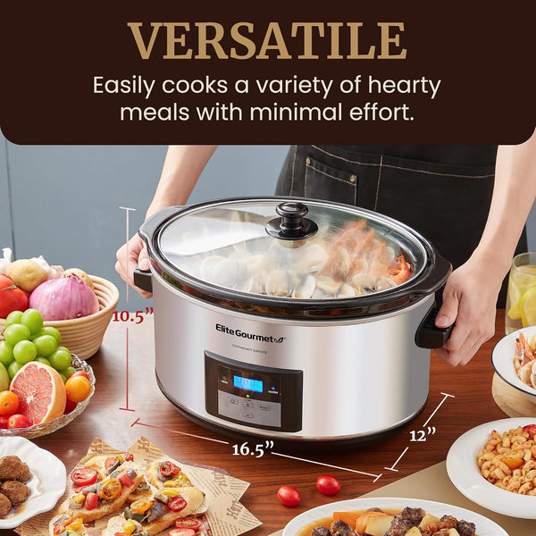 MST-900D Digital Slow Cooker, 8.5 Qt, Stainless Steel | Programmable, Adjustable Temp, Dishwasher-Safe Glass Lid & Crock - Great for Entrees, Sauces, Stews & Dips7