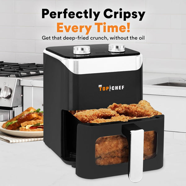 Top Chef 3.5L / 3.7QT Air Fryer with Viewing Window, 1400W Rapid Hot Air Cooker, Adjustable Temperature and Timer, Nonstick Basket, Compact Oil-Free Fryer for Crispy Meals and Snacks2