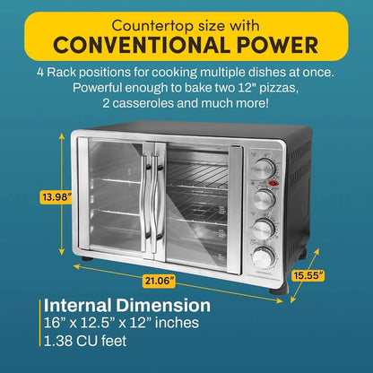 ETO4510MX French Door Convection Oven 47.5Qt, Stainless Steel | 18-Slice Capacity, 4-Control Knobs for Bake/Broil/Toast/Rotisserie/Keep Warm, Includes 2 X 14" Pizza Racks5