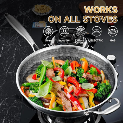 Hybird Nonstick Wok Pan with Steel Lid | 14.5-Inch | Detachable Handle | Non Toxic | Tri-Ply Stainless Steel | Ceramic Coating | Stir Fry Pan | Induction Compatible | Dishwasher & Oven Safe4