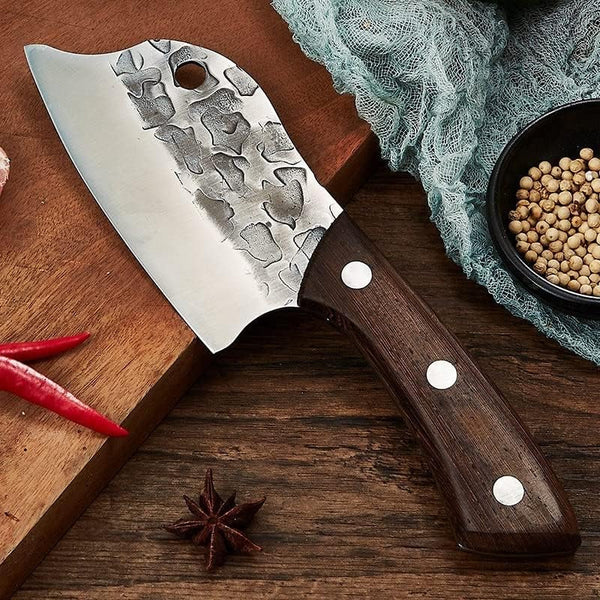 Meat Cleaver,Cleaver Knife, 5 Inch Forged Mini Kitchen Knife Slicing Hunting Knife Sharp BBQ Camping Fishing Meat Cleaver Stainless Steel Outdoor Knife Sheath (Color : Forged Knife)3