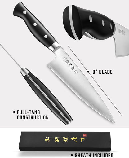8 Inch Chef Knife, Kitchen Knife with 440A Alloy Steel, Japanese Chefs Knife with Gift Box and Full-Tang Black POM Handle4