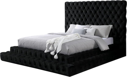 Sable Fabric Upholstered Step up King-Size Platform Bed with Oversized Headboard, Deep Button Tufting, No Box Spring Required for Bedroom, Guest Room, Black1