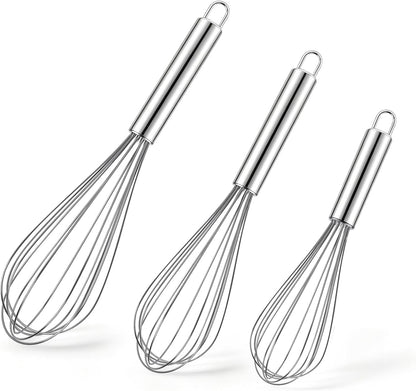 3 Pack Stainless Steel Whisk, 8" 10" 12" Thicken Heavy Duty Whisk Set, Food Grade Kitchen Wire Whisks for Cooking, Whisking, Blending, Stirring1