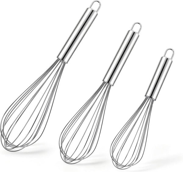 3 Pack Stainless Steel Whisk, 8" 10" 12" Thicken Heavy Duty Whisk Set, Food Grade Kitchen Wire Whisks for Cooking, Whisking, Blending, Stirring1