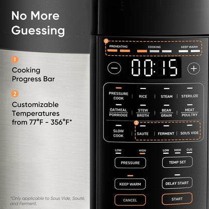 Pressure Cooker 6QT, 9-In-1, Ceramic Coating Pot, 12 Safety Features | Rice Cooker, Slow Cook, Sous Vide, Saute, Stainless Steel, 1100W, Silver6