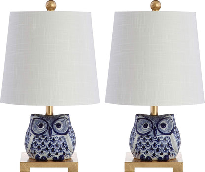 Justina Owl Mini Table Lamp 16" Ceramic, Blue/White, Set of 27