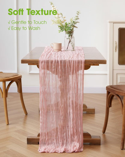 2-Pack Cheesecloth Table Runner, 120'' Easter Spring Boho Gauze Table Cloth Decorations for Party, Baby Shower, Wedding and Farmhouse, Fabric Room Decor, Dusty Pink | Easter Spring Party, Wedding, Baby Shower, Boho Decor, Gauze Table Runner4