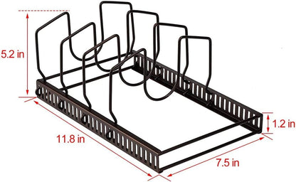 Pot Lids Organizer Rack for Cabinet and Countertop, 7+ Pan Lids and Bakeware Organizer Rack Holder with 7 Adjustable Compartments - Brown2