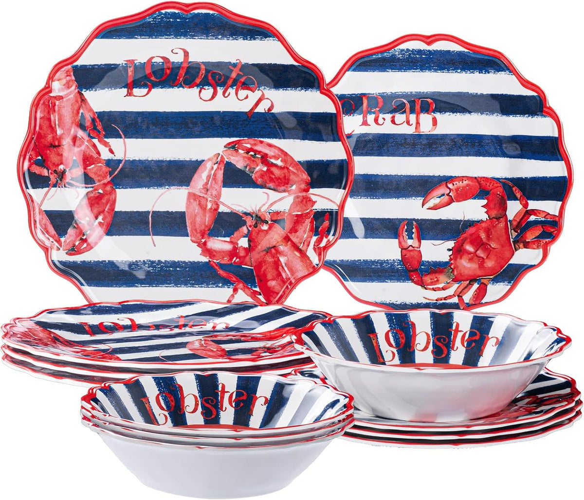 lobster-and-crab-melamine-dinnerware-set-12-piece-scalloped-plates-and-bowls-set-for-4-coastal-nautical-design-unbreakable-lightweight-dishwasher-safe-bpa-free-for-kitchen-outdoor-camping-rv