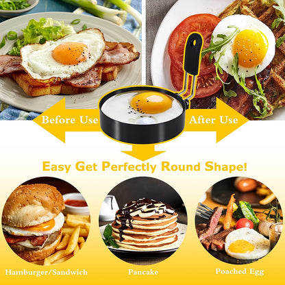 3.5'' Egg Rings with Silicone Handle, Stainless Steel Egg Cooking Rings，Nonstick，For Frying Eggs and English Muffins Pancake, Egg Mold Shaper for Breakfast4