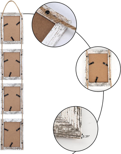 4X6 Hanging Collage Picture Frames Set of 2, 8 Opening Vertical Frame Made to Display 4 by 6 Inch Photo for Wall Decor, Distressed White5