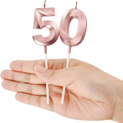 50Th &5Th Birthday Number Candles Cake Topper, Rose Gold Metallic5