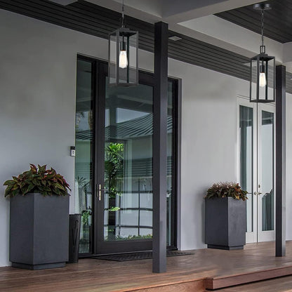 17 Inch Outdoor Pendant Light for Porch,Metal and Glass outside Hanging Light Ceiling Mount Exterior Hanging Lantern for Patio Entrance Front Door Pendant,E267