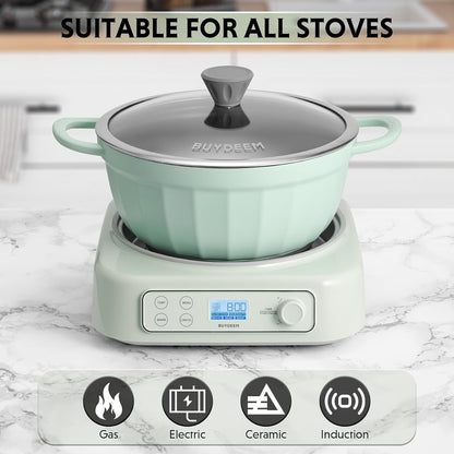 LP55 5-In-1 Slow Cooker with Removable Nonstick Stockpot, 4.7QT | Compatible with Various Cookwares, Two Temperature Controls, Customized Time Settings, Auto Keep Warm for 2H, Cozy Greenish5