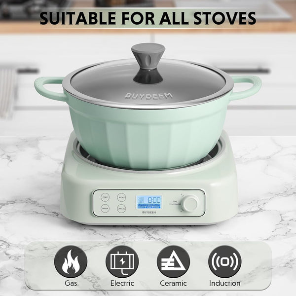 LP55 5-In-1 Slow Cooker with Removable Nonstick Stockpot, 4.7QT | Compatible with Various Cookwares, Two Temperature Controls, Customized Time Settings, Auto Keep Warm for 2H, Cozy Greenish5
