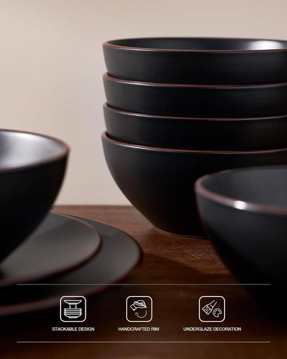 Venus Plates and Bowls Sets, 12Pcs Stoneware Dinnerware Set for 46