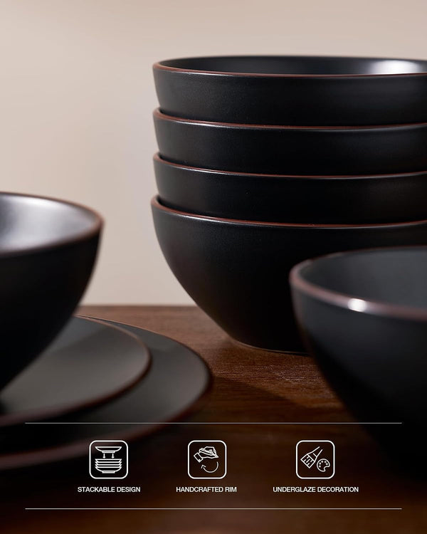 Venus Plates and Bowls Sets, 12Pcs Stoneware Dinnerware Set for 46