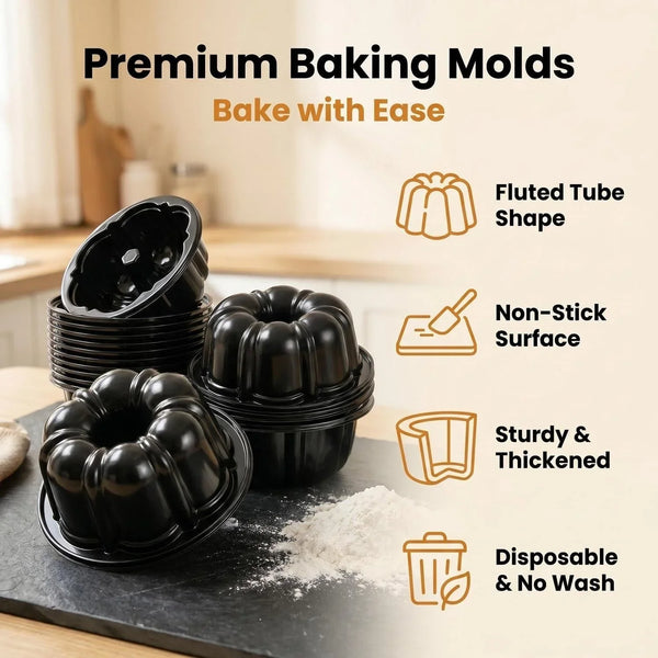 50-Pack Disposable 4 Inch Cake Pan - Small Cake Pans Flower Shape, Jello Mold, Mini Flan Molds, Moldes Para Flan, Moldes Para Gelatinas for Baking - Food Safe PET, Easy to Clean5