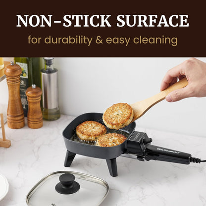 EFS059 Personal Compact Electric Skillet, 7" 600W, Black | Portable Cooker with Removable Handle, Nonstick Surface, Tempered Glass Lid, Adjustable Temperature, Rapid Heating5