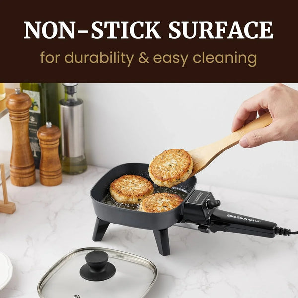 EFS059 Personal Compact Electric Skillet, 7" 600W, Black | Portable Cooker with Removable Handle, Nonstick Surface, Tempered Glass Lid, Adjustable Temperature, Rapid Heating5