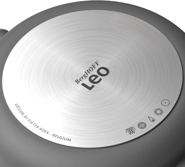 LEO Cast Aluminum Wok, 12.5 Inch 6.2 Qt Nonstick Stir Fry Pan | Induction Grey Wok with Silicone Rim Glass Lid, Stay Cool Handle, Easy Straining Drain Hole & Non Toxic Ferno Green Coating3