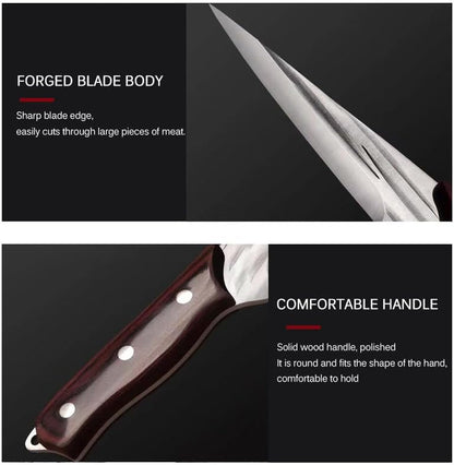 Meat Cleaver, 5.2 Inch Boning Knife Stainless Steel Hande Forged Slaughtering Sheep Meat Cutting Knives Wood Handle with Cover5