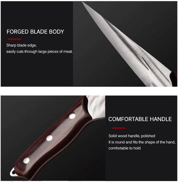 Meat Cleaver, 5.2 Inch Boning Knife Stainless Steel Hande Forged Slaughtering Sheep Meat Cutting Knives Wood Handle with Cover5