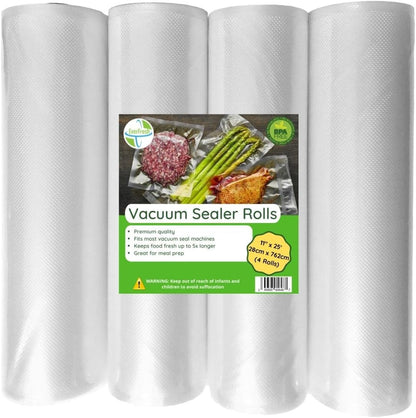 11" X 25' Vacuum Sealer Rolls, 4 Pack | 15% THICKER Embossing | Compatible with Foodsaver Machines, BPA Free, Commercial Grade Food Sealer Bags1