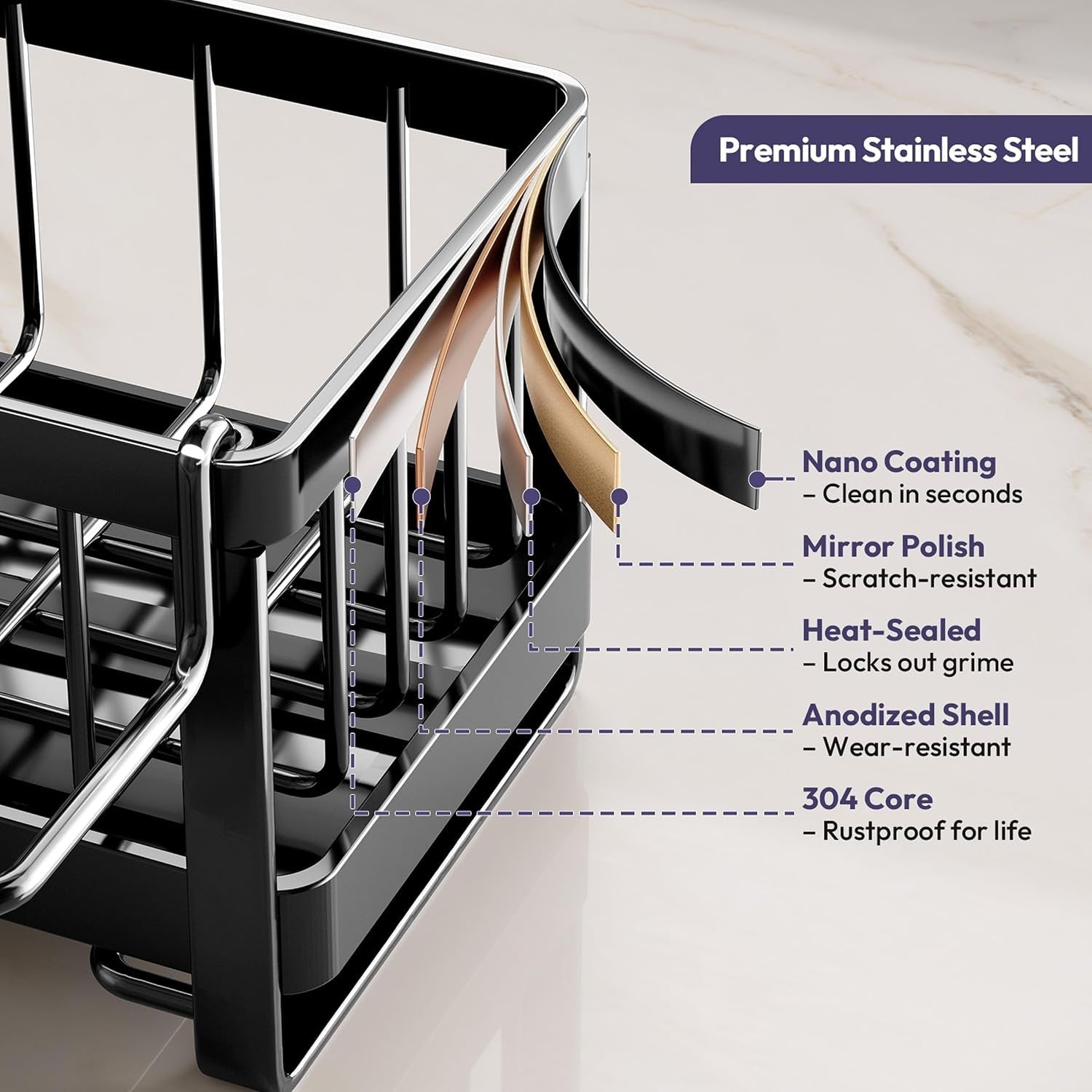 sponge-holder-for-kitchen-sink-sink-caddy-with-brush-holder-self-draining-sponge-caddy-organizer-with-divider-stainless-steel-kitchen-accessories-storage-for-countertop-black