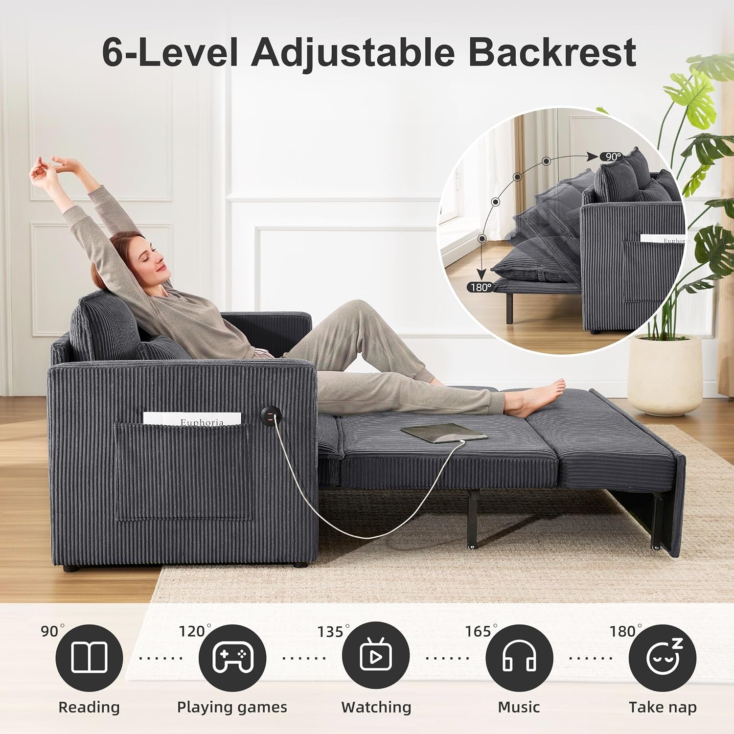 86-extended-convertible-sofa-bed-loveseat-sleep-sofa-with-usb-ports-pull-out-couch-with-6-position-adjustable-backrest-corduroy-couch-bed-with-side-pockets-for-living-room-dark-grey