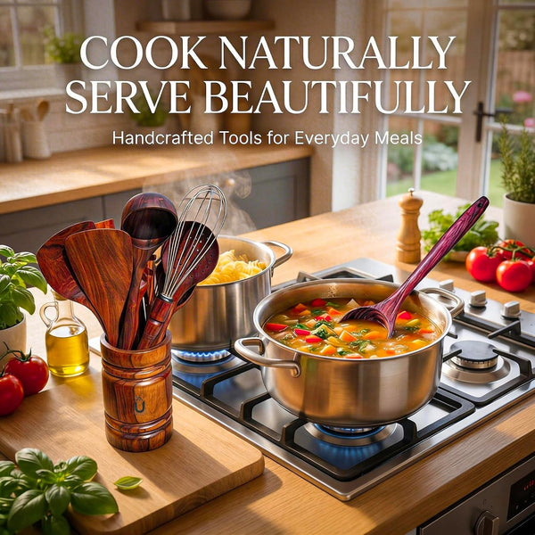 11-Piece Teak Wooden Utensil Set with Holder, Non-Toxic Natural Teak Cooking Utensils, Heat-Resistant Wooden Spatula, Wok Turner, Spaghetti Server, Soup Ladle, Whisk & Tongs6