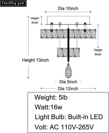 12" Modern Crystal Chandeliers Black Flush Mount Ceiling Chandelier Mini Chandelier for Hallway LED Dimmable Crystal Pendant Light for Dining Room Living Room Bedroom2