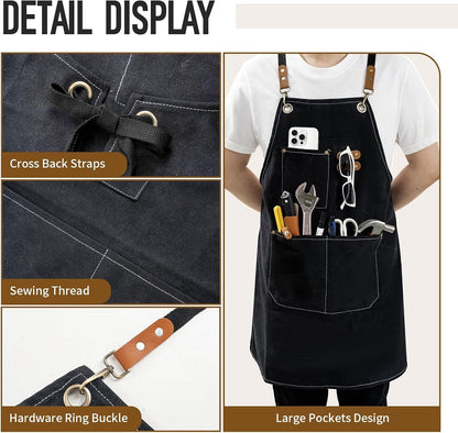 Aprons for Women Men with Large Pockets, Waterproof Cotton Chef Aprons for Cooking Server Grilling Bbq Kitchen4