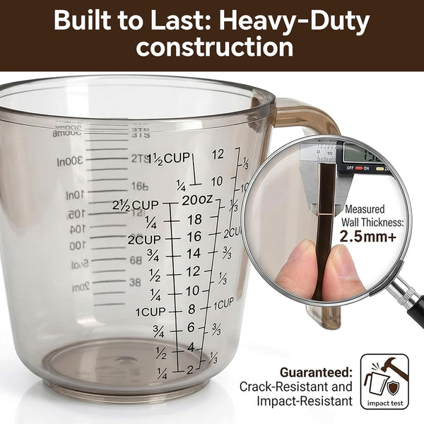 Measuring Cups Set, 3PCS with Pour Spout & Handle, Multi-Scale (Cup | Oz | Ml) Stackable Liquid & Dry Plastic Measuring Tools for Baking Cooking, Essential Kitchen Gadgets (Coffee Brown)7