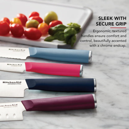 4-Piece Chef Knife Set with Blade Covers, 6-Inch Chef Knife, 5-Inch Santoku, 5.5-Inch Serrated Utility, 3.5-Inch Paring Japanese Steel, Assorted Colors3