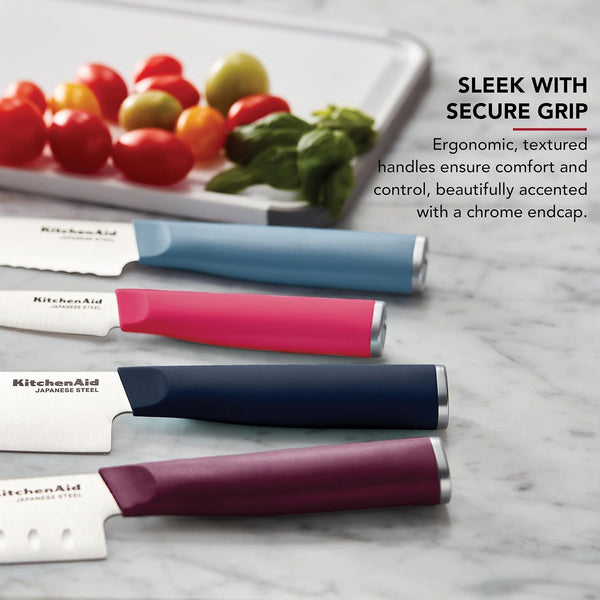 4-Piece Chef Knife Set with Blade Covers, 6-Inch Chef Knife, 5-Inch Santoku, 5.5-Inch Serrated Utility, 3.5-Inch Paring Japanese Steel, Assorted Colors3