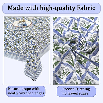 Steel Blue 60X60 Inches Square 100% Cotton Hand Block Print Tablecloth Washable Halloween Thanksgiving/Christmas Parties/Wedding Use,Fall Décor Farmhouse Dining Dinner Tablecloth6