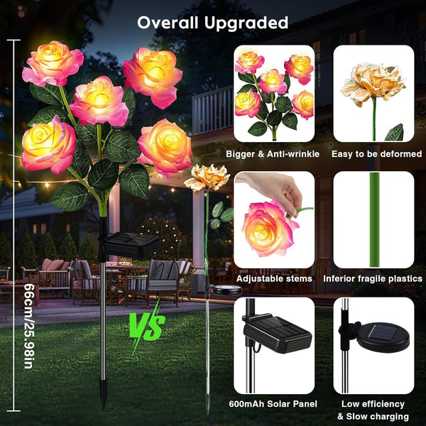 Solar Flowers Lights Outdoor Waterproof: 4Pack Garden Lights Yard Decor6