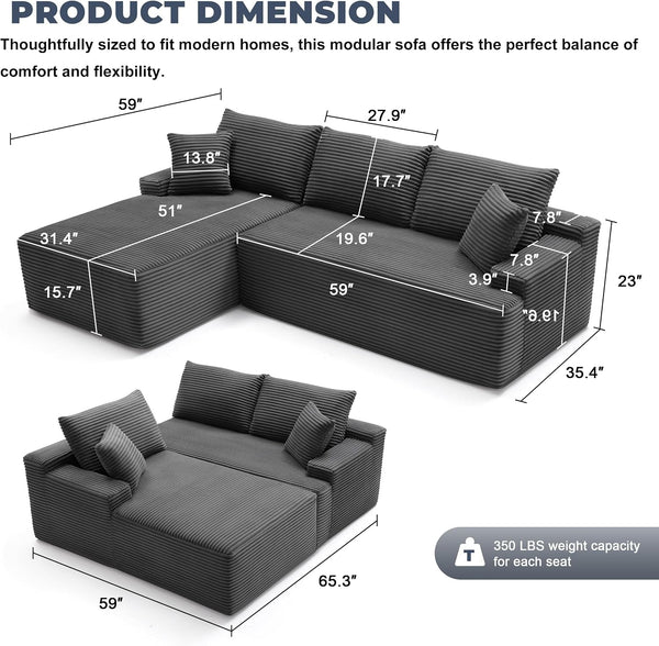 Cloud Sectional Sofa, Boneless Couch for Living Room, Dark Grey2