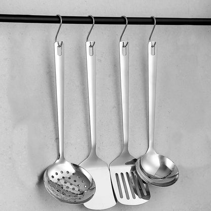 Stainless Steel Kitchen Utensils Set, 4-Piece – Slotted Turner, Solid Turner, Skimmer & Ladle – Rust-Resistant, Long Handle, Hanging Loop, Dishwasher Safe – Everyday Cooking & Serving7