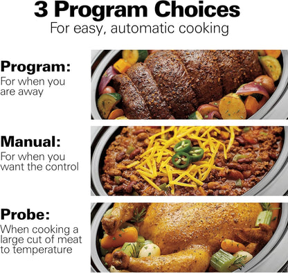 Portable 6 Quart Set & Forget Programmable Slow Cooker | Temperature Probe | Lid Lock for Easy Travel | Dishwasher Safe Crock & Glass Lid | Stainless Steel | 33969AG5