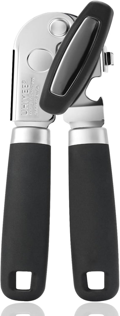 Hand Held Can Opener Manual with Magnet for Home Kitchen, Black | Easy Work, Premium 420J2 Steel, Magnetic Lid Lifter, Easy-Turn Oversized Knob, Arthritis Friendly, Smooth Edge1