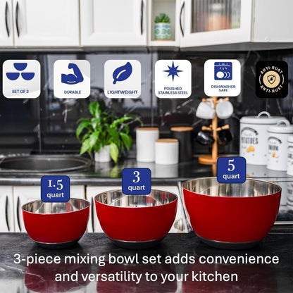 Stainless Steel Mixing Bowls Set, 3-Piece with Silicone Base2