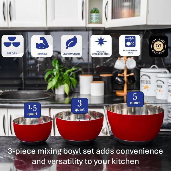 Stainless Steel Mixing Bowls Set, 3-Piece with Silicone Base2