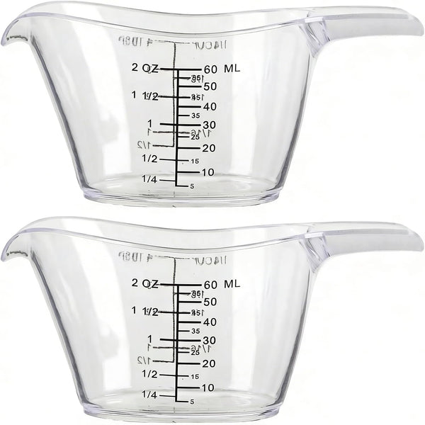 2 Pack 2 Ounce Measuring Cups, Food-Grade Plastic Small Measuring Cup for Hair Color, Hot Tub Chemicals & DIY Mixing, Mini Measuring Cup with Easy-Read Markings1