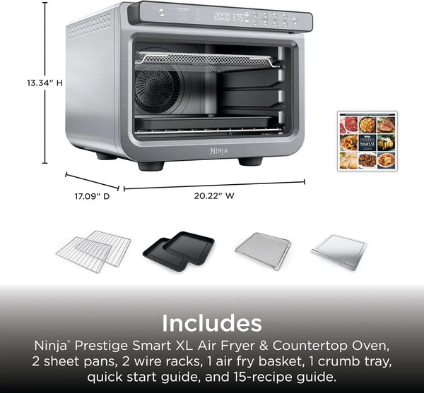 Ninja Prestige Smart XL Countertop Oven, 10-In-1, Stainless Steel, DT501 | Bakes 20 Cookies, Fits 12 Lb Turkey, Air Fry, Bake, Toast, Pizza, Reheat, 1800W8