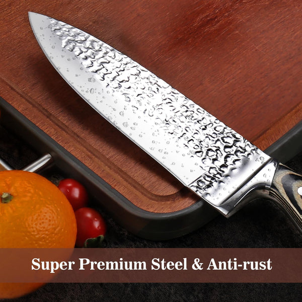 Knife Sets for Kitchen,15-Piece Hammered Desgin Knife Set with Block and Sharpener, High Carbon Stainless Steel Chef Knives with Grey Triple Rivet Handle, Ultra Sharp and Dishwash Safe4