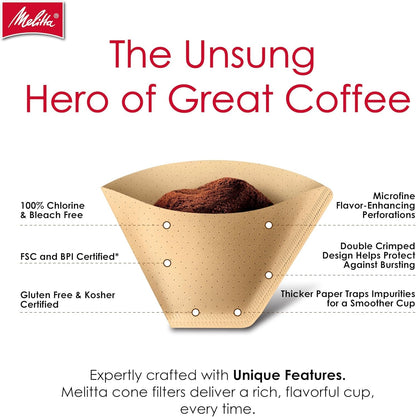 Melitta #4 Unbleached Coffee Filters, Premium, Natural Brown, Flavor Enhancing Coffee Filters for 8-12 Cup Coffee Makers, Kosher Certified, Compostable, 100 Count (Pack of 3)3